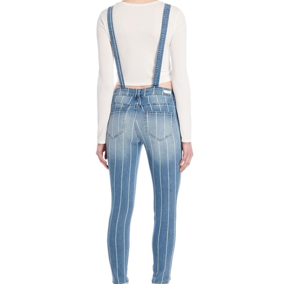 NEW Almost Famous | Denim Striped Overalls Size S - Picture 2 of 7